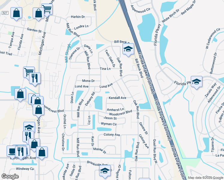 map of restaurants, bars, coffee shops, grocery stores, and more near 2680 Forest View Lane in Kissimmee