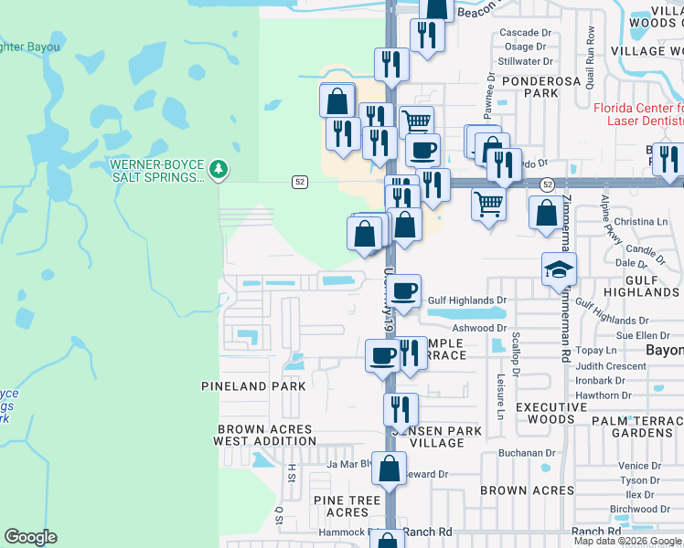 map of restaurants, bars, coffee shops, grocery stores, and more near 3800-3838 Hachem Drive in Port Richey
