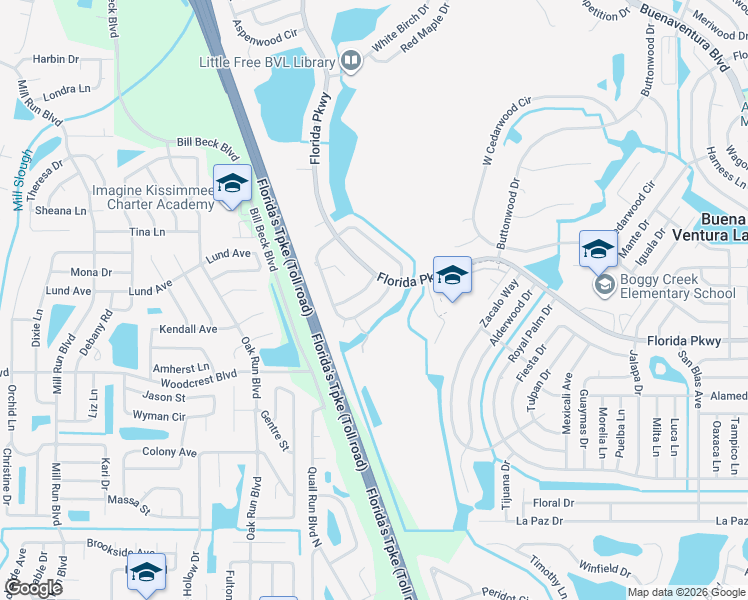 map of restaurants, bars, coffee shops, grocery stores, and more near 846 West Birchwood Circle in Kissimmee