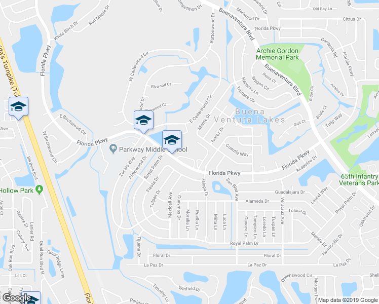 map of restaurants, bars, coffee shops, grocery stores, and more near 810 Florida Parkway in Kissimmee