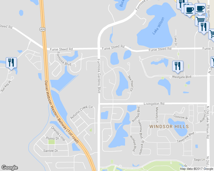 map of restaurants, bars, coffee shops, grocery stores, and more near 7903 Plum Blossom Court in Kissimmee