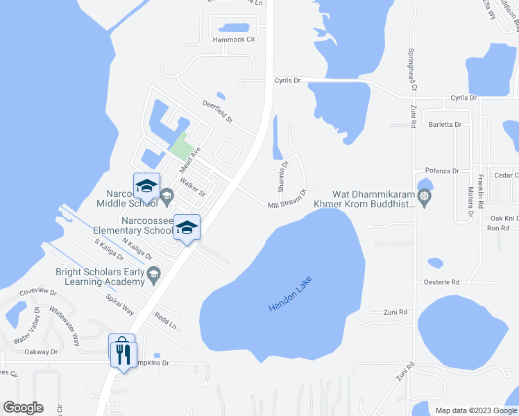 map of restaurants, bars, coffee shops, grocery stores, and more near 5266 Mill Stream Drive in St. Cloud