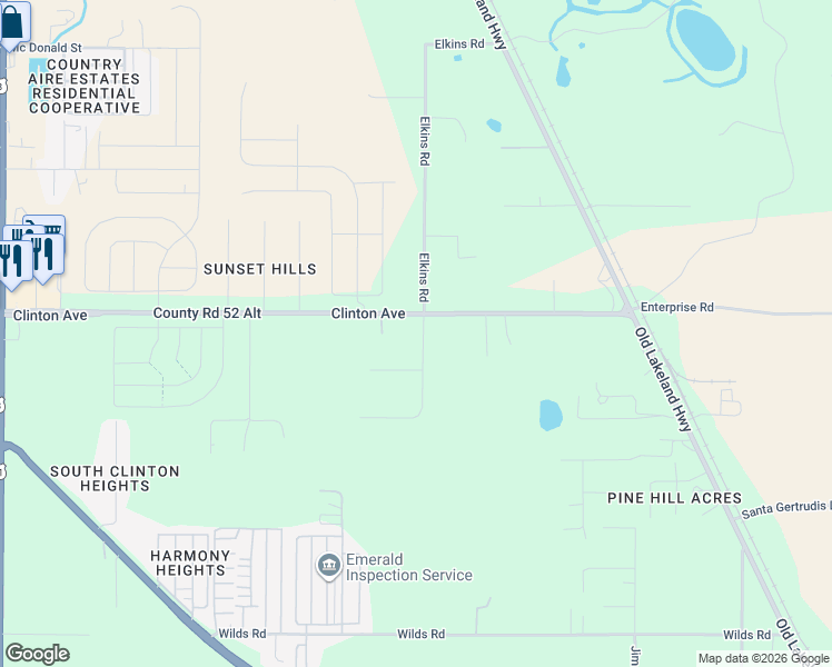 map of restaurants, bars, coffee shops, grocery stores, and more near 38940 Clinton Avenue in Dade City