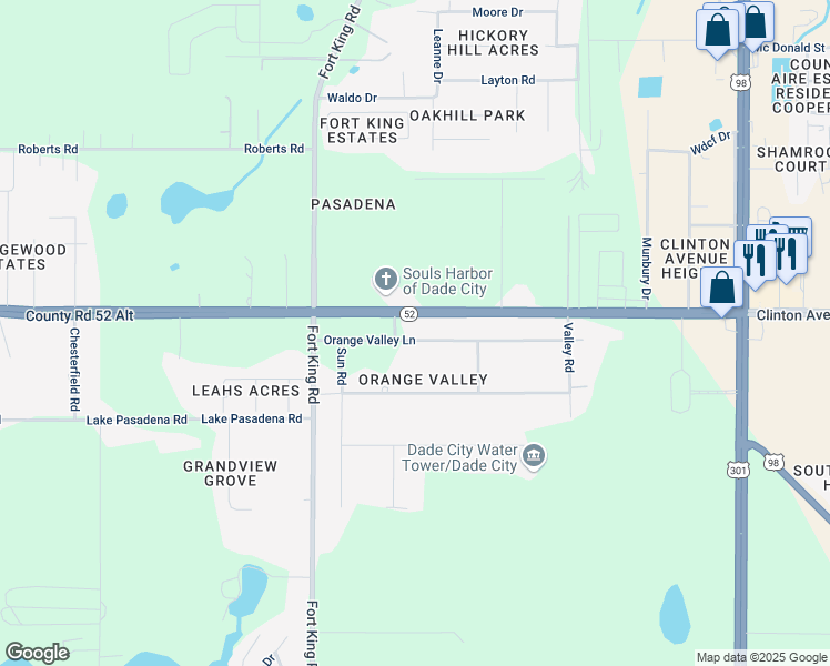 map of restaurants, bars, coffee shops, grocery stores, and more near 37221 Orange Valley Lane in Dade City