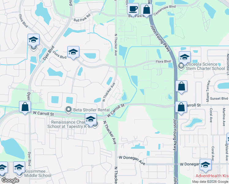 map of restaurants, bars, coffee shops, grocery stores, and more near 2641 Pleasant Cypress Circle in Kissimmee