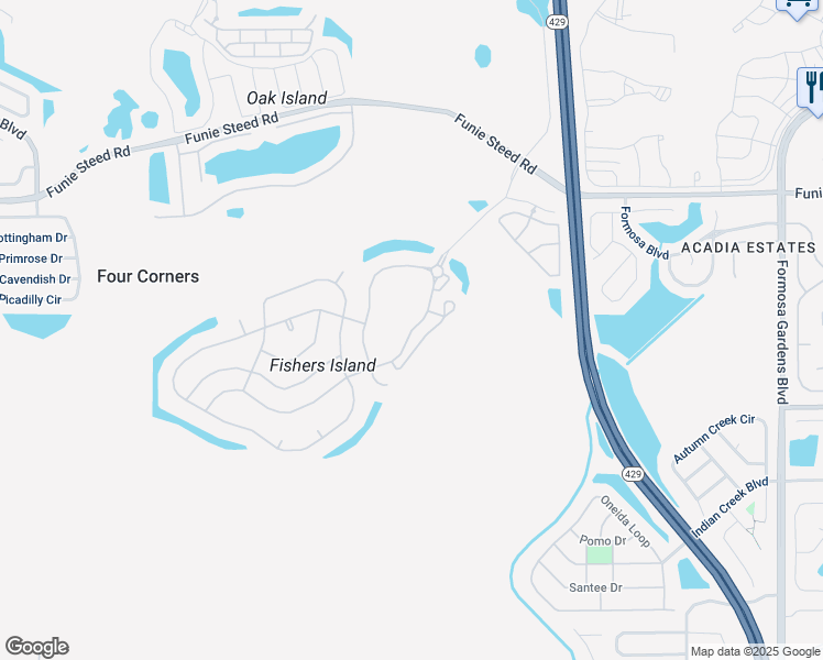 map of restaurants, bars, coffee shops, grocery stores, and more near Emerald Island Boulevard in Kissimmee