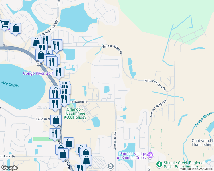 map of restaurants, bars, coffee shops, grocery stores, and more near 2809 Club Cortile Circle in Kissimmee