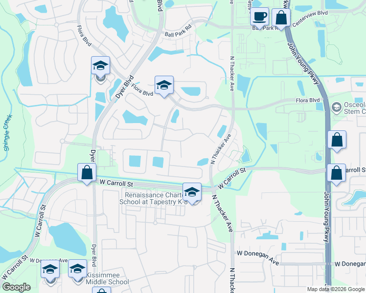 map of restaurants, bars, coffee shops, grocery stores, and more near 2808 Plymouth PIace in Kissimmee