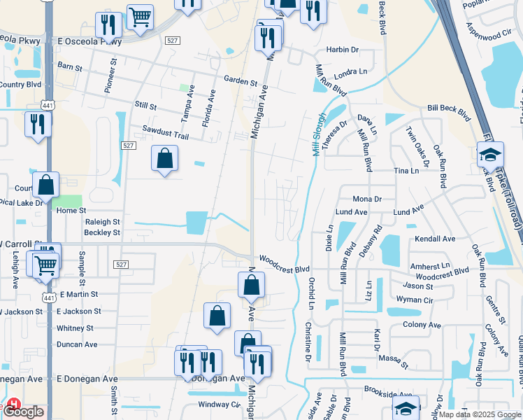 map of restaurants, bars, coffee shops, grocery stores, and more near 2740 Wells Avenue in Kissimmee