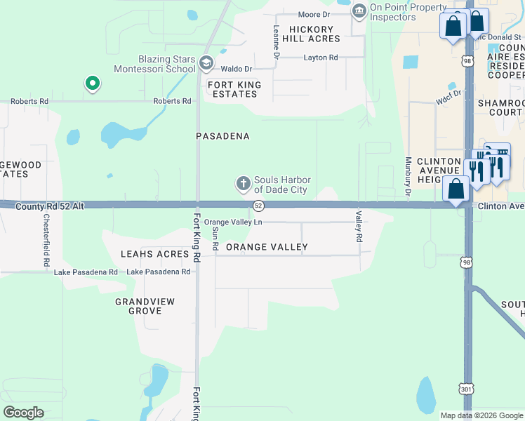 map of restaurants, bars, coffee shops, grocery stores, and more near 37221 Orange Valley Lane in Dade City