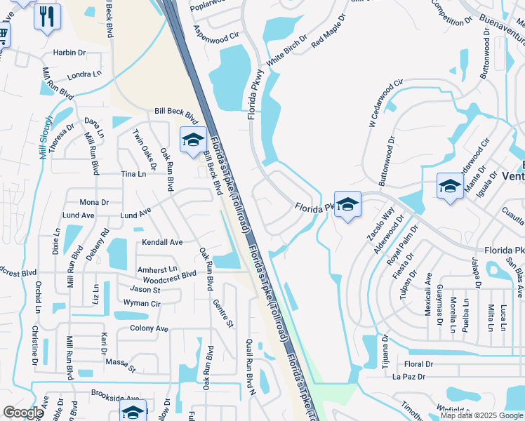 map of restaurants, bars, coffee shops, grocery stores, and more near 822 West Birchwood Circle in Kissimmee