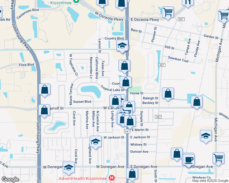 map of restaurants, bars, coffee shops, grocery stores, and more near 2785 Tropical Lake Drive in Kissimmee