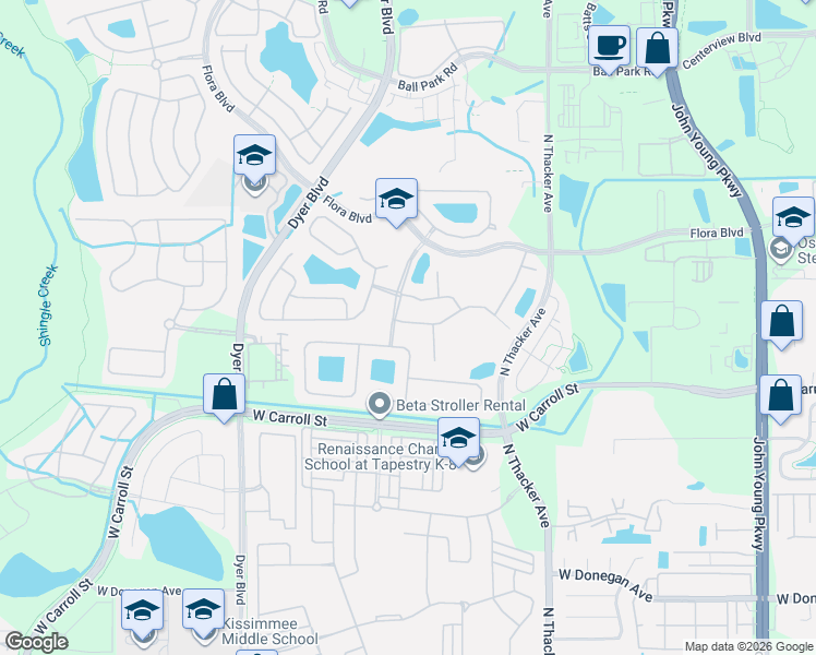 map of restaurants, bars, coffee shops, grocery stores, and more near 2451 Painter Lane in Kissimmee