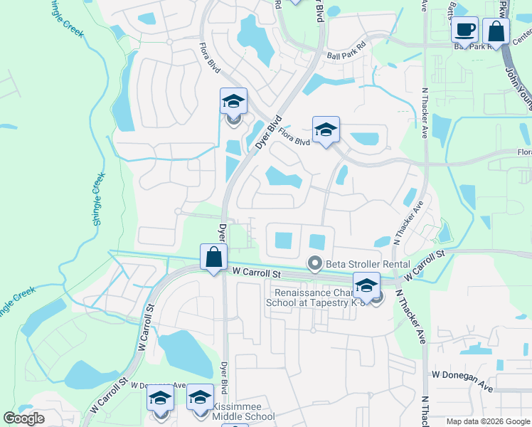 map of restaurants, bars, coffee shops, grocery stores, and more near 2818 Alton Drive in Kissimmee