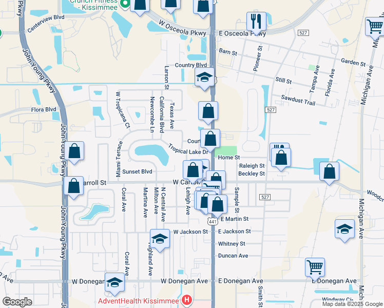 map of restaurants, bars, coffee shops, grocery stores, and more near 2787 Tropical Lake Drive in Kissimmee