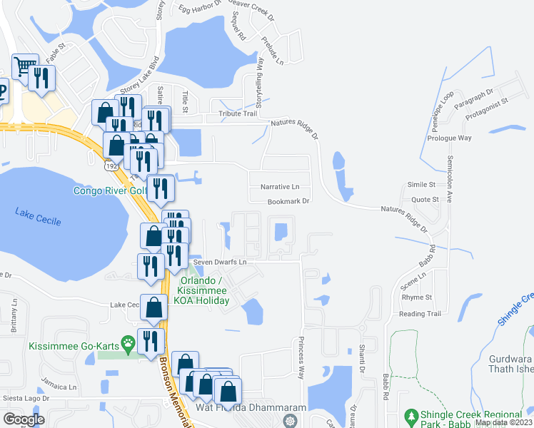 map of restaurants, bars, coffee shops, grocery stores, and more near 2784 Club Cortile Circle in Kissimmee