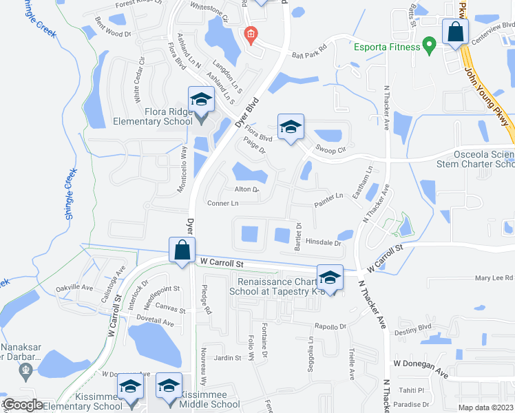 map of restaurants, bars, coffee shops, grocery stores, and more near 2924 Conner Lane in Kissimmee