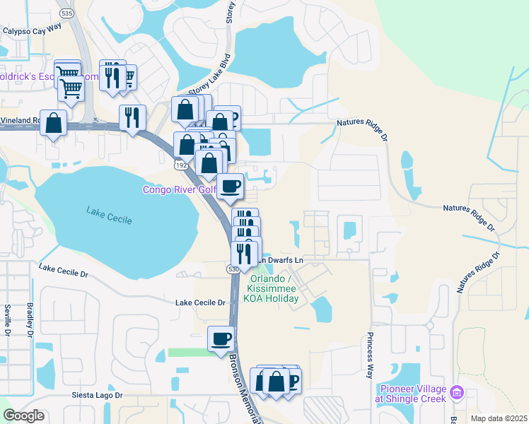 map of restaurants, bars, coffee shops, grocery stores, and more near 4771 West Irlo Bronson Memorial Highway in Kissimmee
