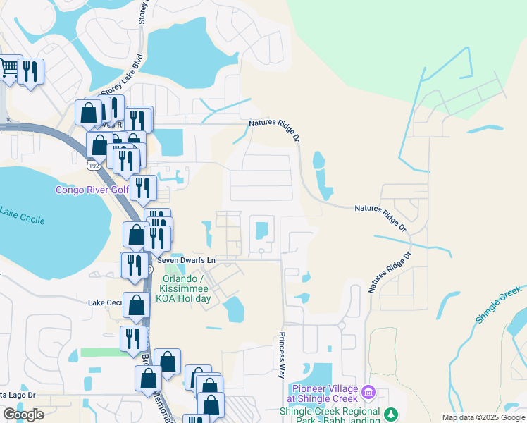 map of restaurants, bars, coffee shops, grocery stores, and more near 2762 Bookmark Drive in Kissimmee