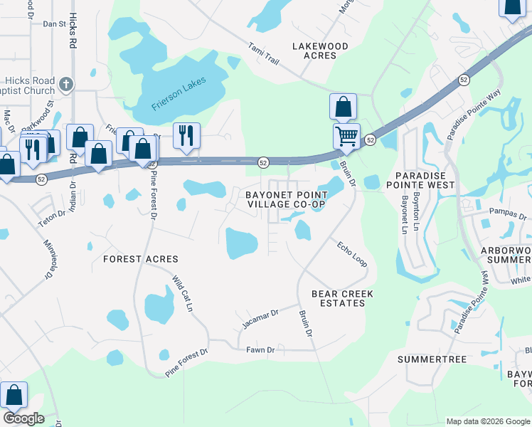 map of restaurants, bars, coffee shops, grocery stores, and more near 11815 Quincy Drive in New Port Richey