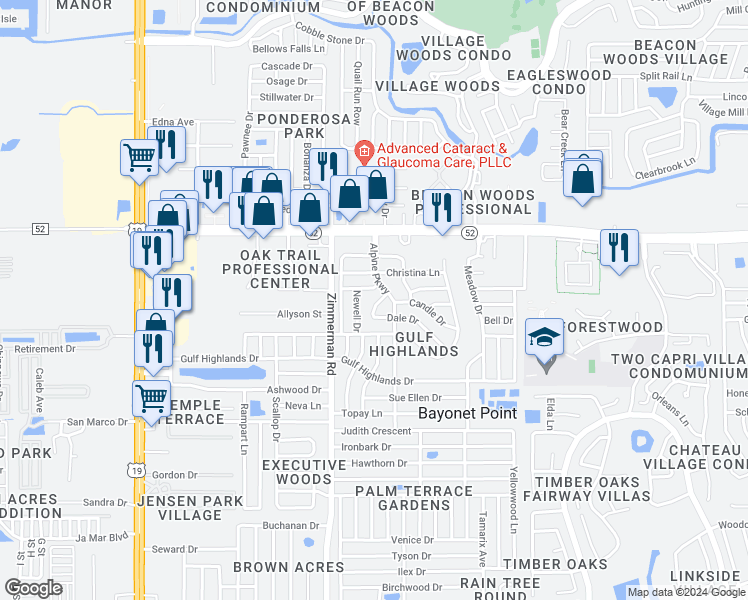 map of restaurants, bars, coffee shops, grocery stores, and more near 7604 Dale Drive in Port Richey