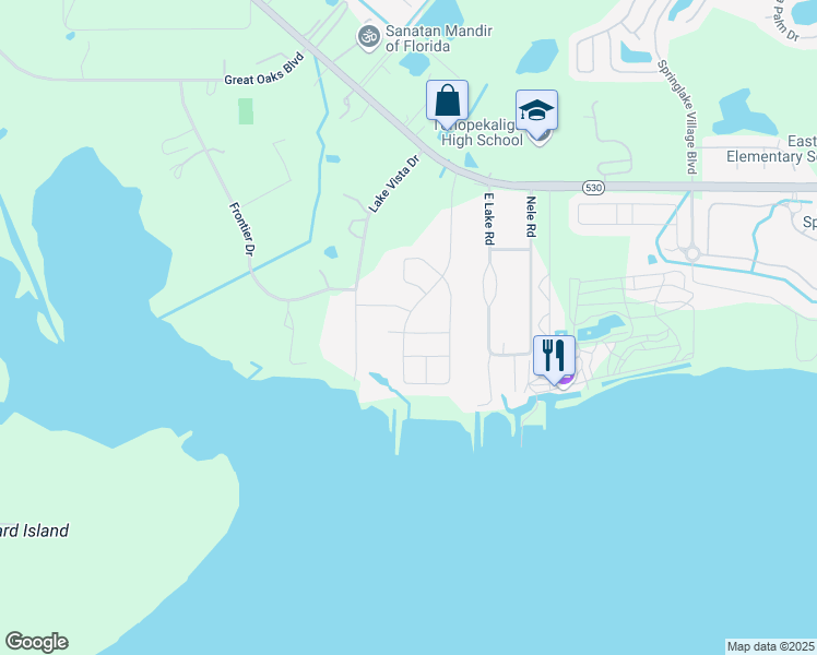 map of restaurants, bars, coffee shops, grocery stores, and more near 3575 Soda Springs Lane in Kissimmee