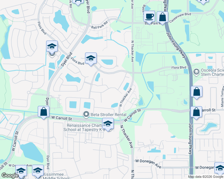 map of restaurants, bars, coffee shops, grocery stores, and more near 2220 Painter Lane in Kissimmee