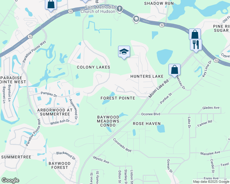 map of restaurants, bars, coffee shops, grocery stores, and more near 12124 Shearwater Drive in New Port Richey