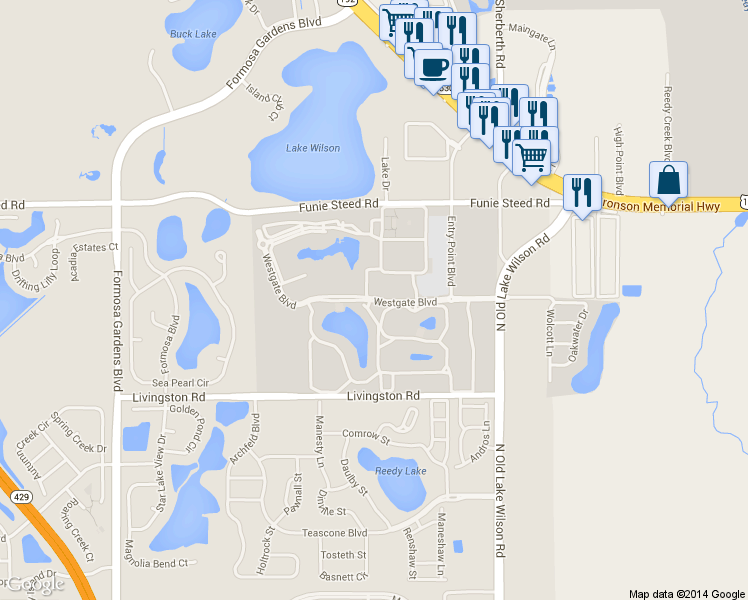 map of restaurants, bars, coffee shops, grocery stores, and more near Westgate Boulevard in Four Corners