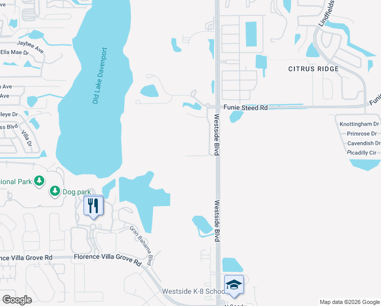 map of restaurants, bars, coffee shops, grocery stores, and more near 2780 Rocella Court in Kissimmee