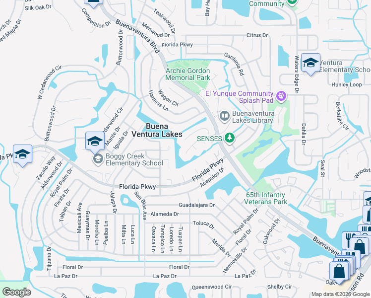 map of restaurants, bars, coffee shops, grocery stores, and more near 341 Gait Court in Kissimmee