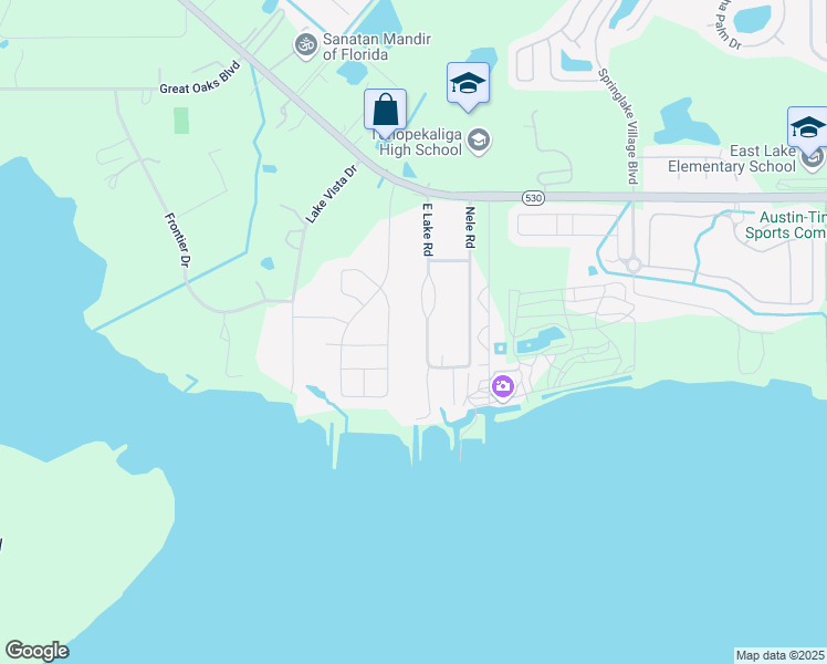 map of restaurants, bars, coffee shops, grocery stores, and more near 2776 East Lake Road in Kissimmee