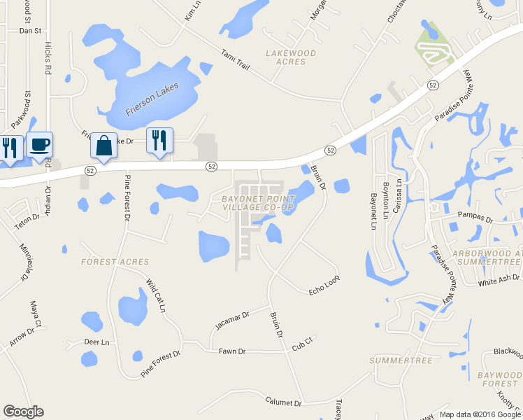 map of restaurants, bars, coffee shops, grocery stores, and more near 11812 Point Boulevard in New Port Richey