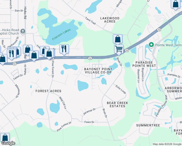map of restaurants, bars, coffee shops, grocery stores, and more near 11815 Quincy Drive in New Port Richey