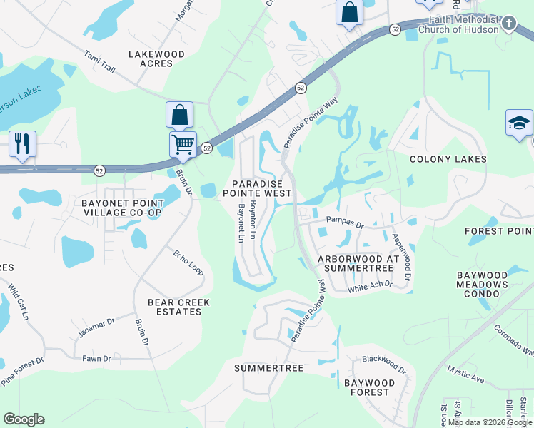 map of restaurants, bars, coffee shops, grocery stores, and more near 11830 Carissa Lane in New Port Richey