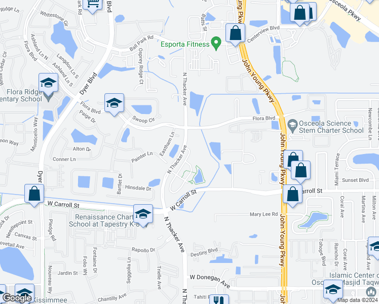 map of restaurants, bars, coffee shops, grocery stores, and more near 2791 Pleasant Cypress Circle in Kissimmee