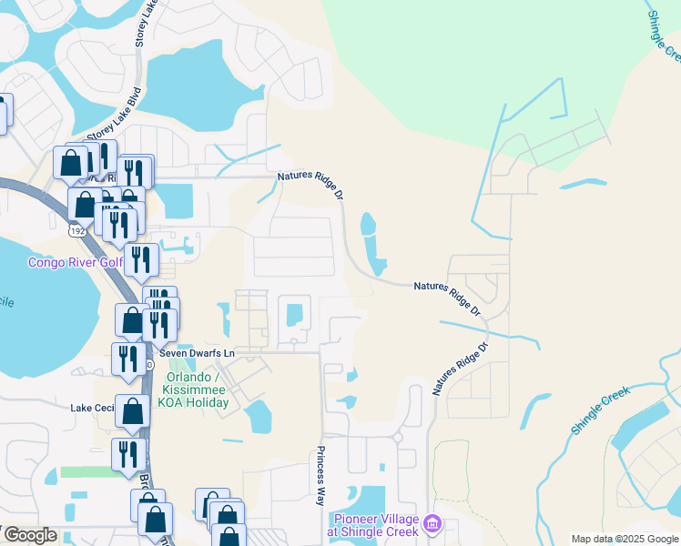 map of restaurants, bars, coffee shops, grocery stores, and more near 2793 Bookmark Drive in Kissimmee