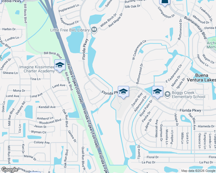 map of restaurants, bars, coffee shops, grocery stores, and more near 771 East Birchwood Circle in Kissimmee