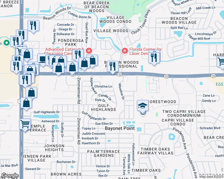 map of restaurants, bars, coffee shops, grocery stores, and more near 7735 Gaston Drive in Port Richey