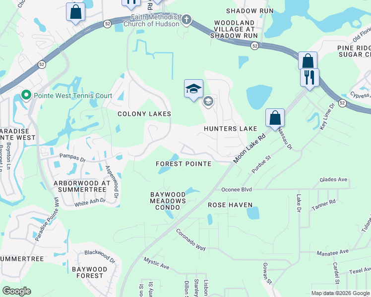map of restaurants, bars, coffee shops, grocery stores, and more near 11829 Kestrel Drive in New Port Richey