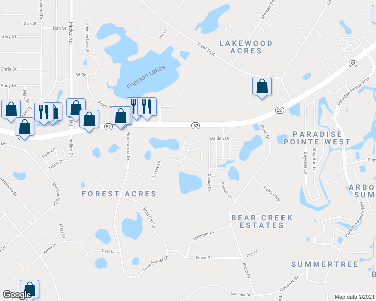 map of restaurants, bars, coffee shops, grocery stores, and more near 11932 Cassandra Street in New Port Richey