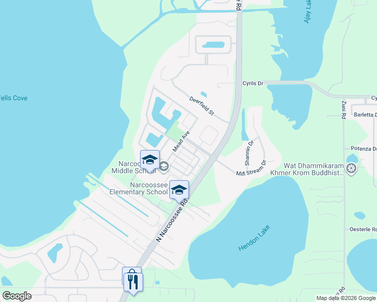 map of restaurants, bars, coffee shops, grocery stores, and more near Caspian Street in Saint Cloud