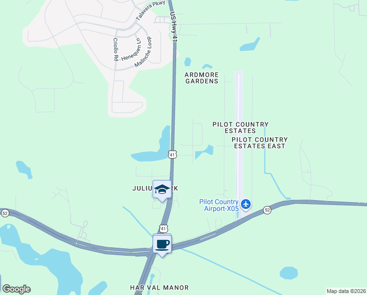 map of restaurants, bars, coffee shops, grocery stores, and more near 19076 Heavenside Court in Spring Hill
