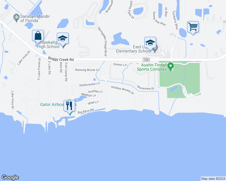 map of restaurants, bars, coffee shops, grocery stores, and more near 2770 Holiday Woods Drive in Kissimmee