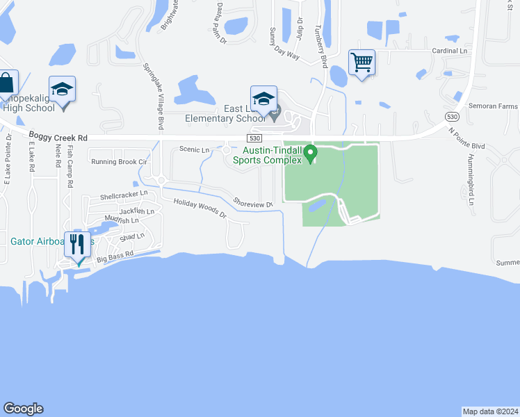map of restaurants, bars, coffee shops, grocery stores, and more near 3854 Shoreview Drive in Kissimmee