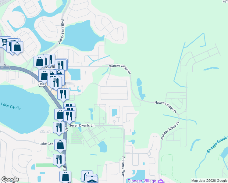 map of restaurants, bars, coffee shops, grocery stores, and more near 4537 Target boulevard in Kissimmee