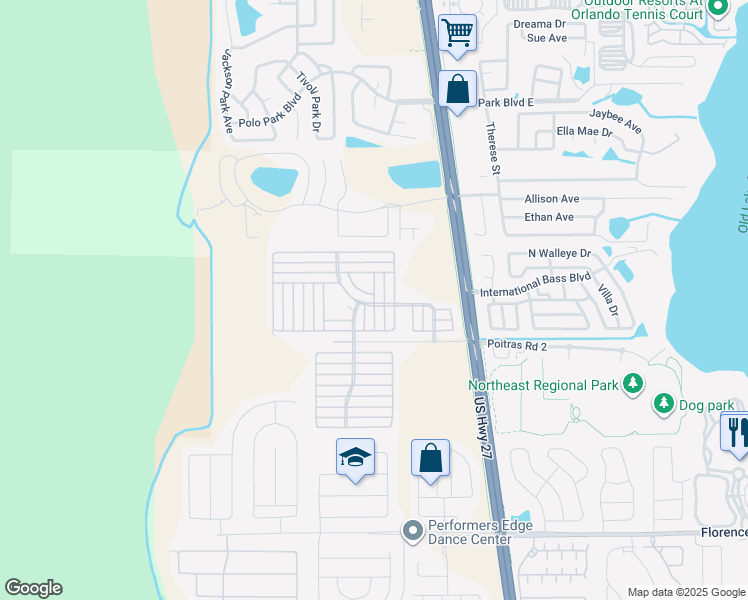 map of restaurants, bars, coffee shops, grocery stores, and more near Windsong Avenue in Davenport