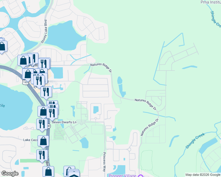 map of restaurants, bars, coffee shops, grocery stores, and more near 2811 Bookmark Drive in Kissimmee