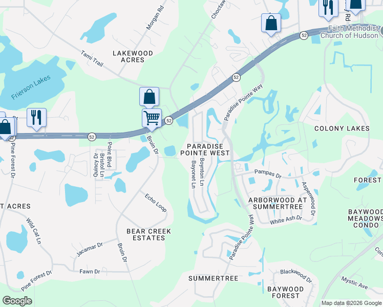 map of restaurants, bars, coffee shops, grocery stores, and more near 11905 Bayonet Lane in New Port Richey