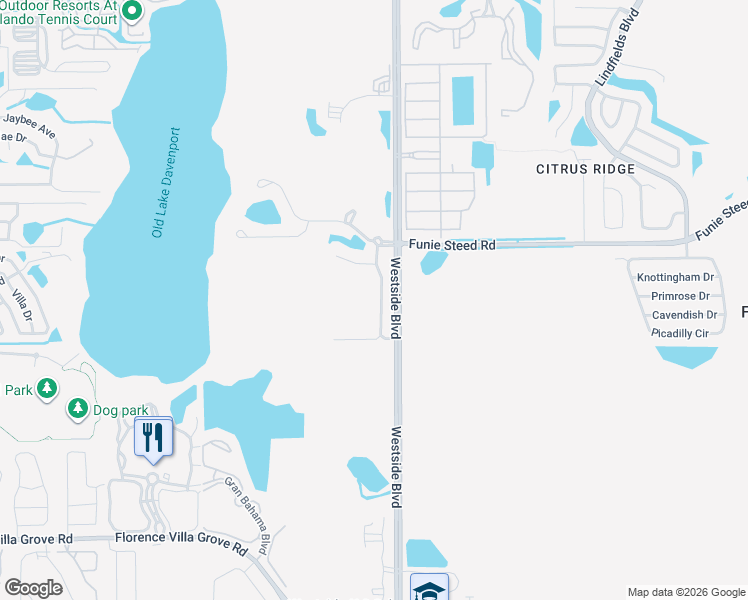 map of restaurants, bars, coffee shops, grocery stores, and more near 2822 Rocella Court in Kissimmee